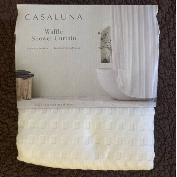 NEW White Waffle Knit Shower Curtain - Picture 3 of 3